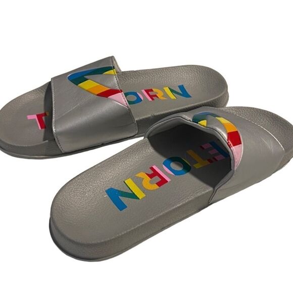 Tretorn Tragrant Multicolor Rainbow Silver Gray Slip On Sandals Slides Size 11 - Picture 8 of 9